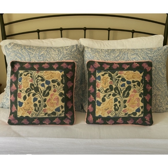 Decor France Other - Vintage Decor France 2 Floral Rabbit Unicorn Embroidered Tapestry Pillow Shams